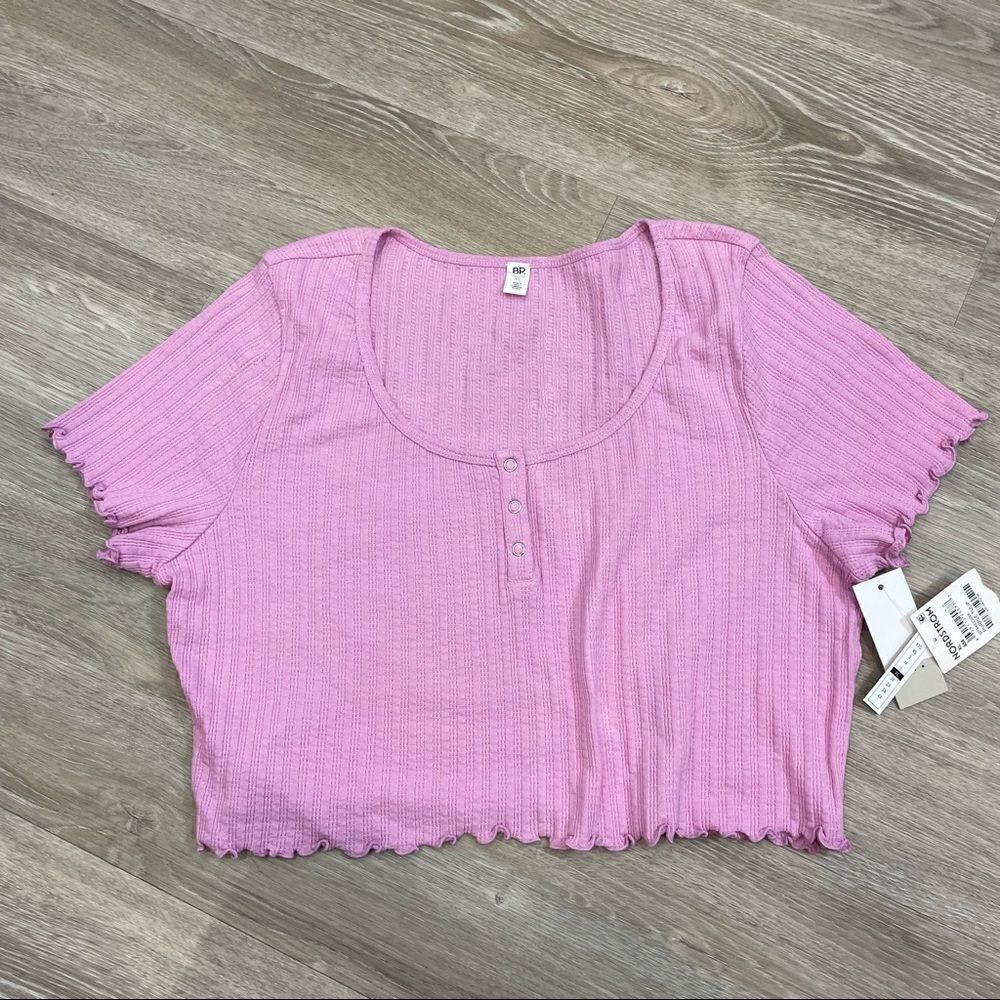 BP Sort Sleeve Pink Ribbed 1/4 Button Down Top - NWT